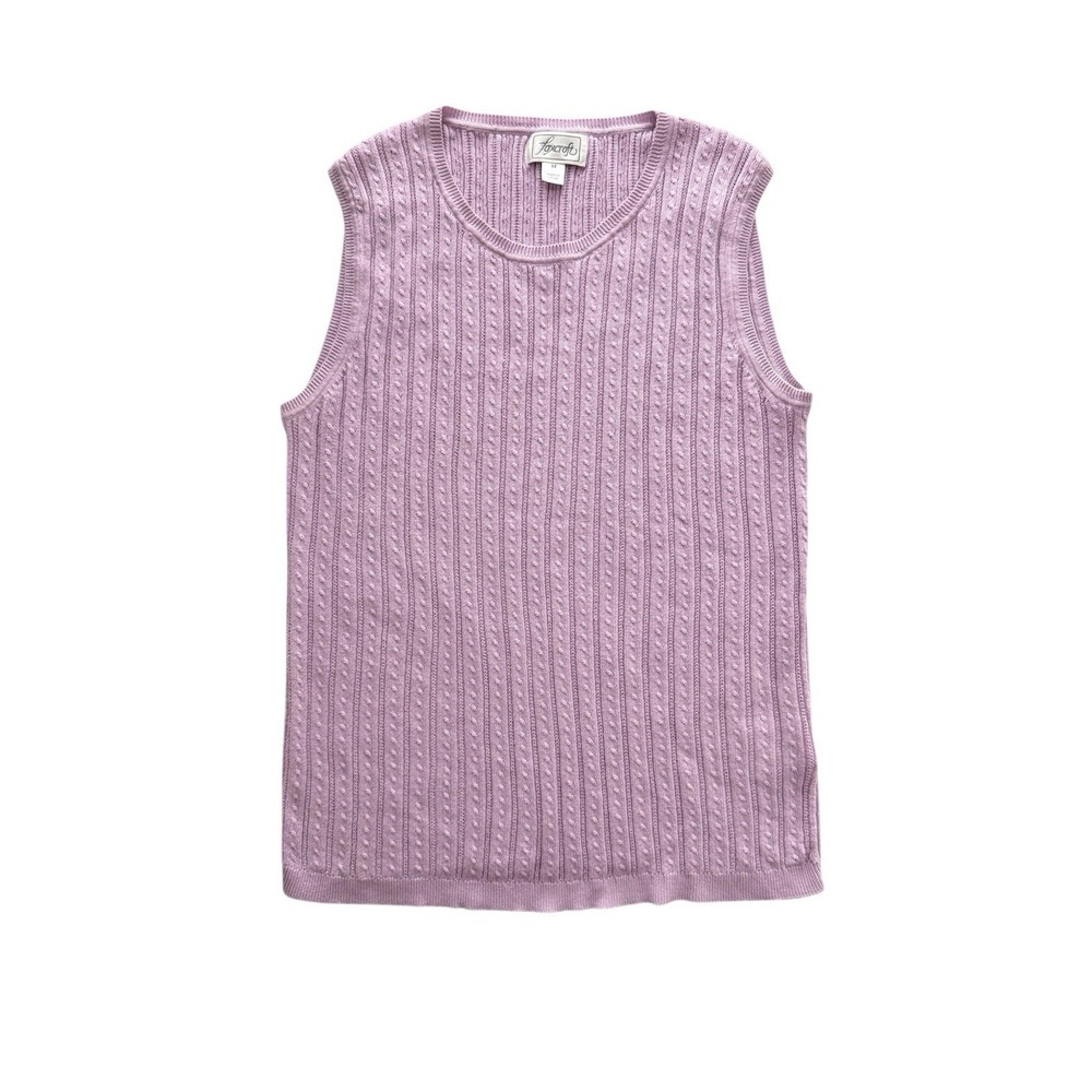 Vintage Y2K Foxcroft Cable Knit Sleeveless Shirt Womens Medium Purple Pastel